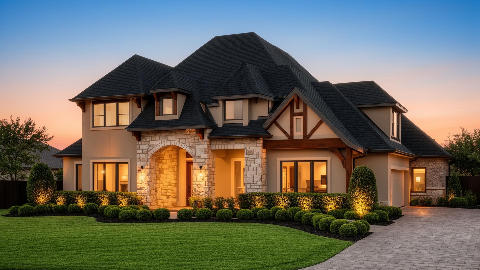 Premium residential home with beautiful roof at golden hour